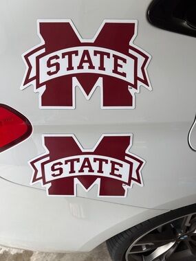 Mississippi STATE Car Door Magnets Decals Set of Two Maroon and White